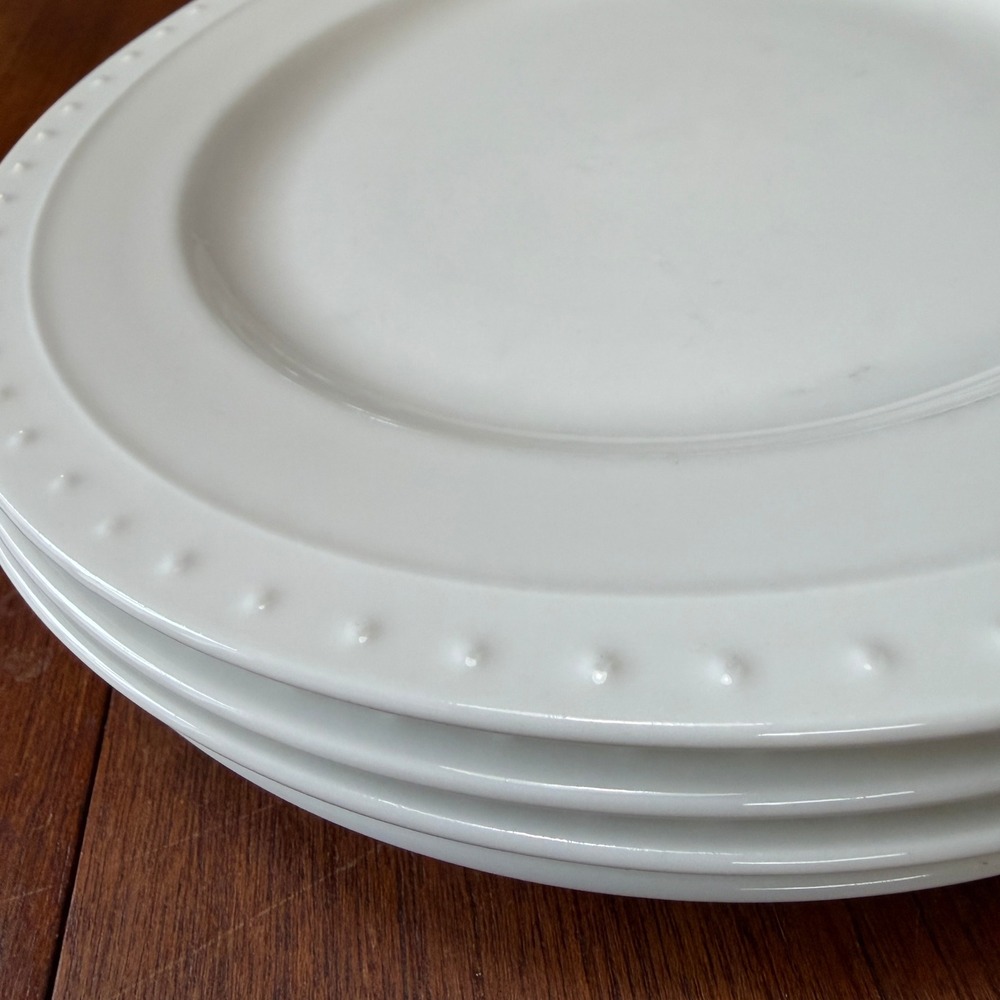 Pier 1 Imports Elexa White Porcelain Beaded Rim Dinner Plates Set of 4 10.75in